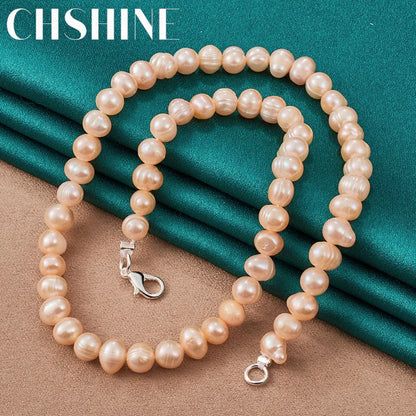 CHSHINE 925 Sterling Silver Natural Freshwater Pearls 16/18/20" Necklace For Men Women Wedding Charm Engagement Fashion Jewelry