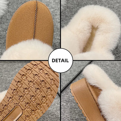 Women Thick Sole Faux Fur Slippers Winter Plush Warm Cotton Shoes Woman Indoor Outdoor Non Slip Fluffy Platform Slippers 2023