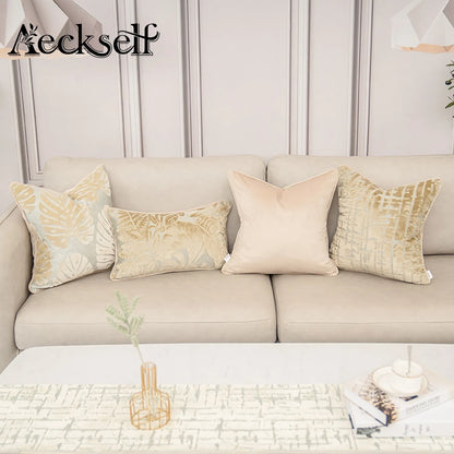 Aeckself Luxury Flowers Leaves Pattern Cut Velvet Cushion Cover Home Decor Beige Throw Pillow Case Pillowcase