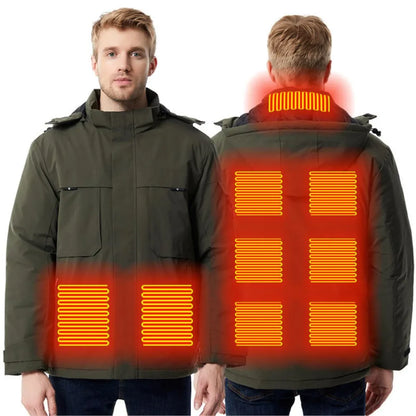 2023 Men Heated Jacket Women Winter Ski Coat Hooded USB Electrical 9 Area Heated Clothing Waterproof Warm Thermal Jackets Washed