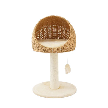 Cat Scratching Climbing Tree with Rattan Weaving House Pet Grinding Pawl Sisal Scratch Pole Cats Scratcher Frame Nest