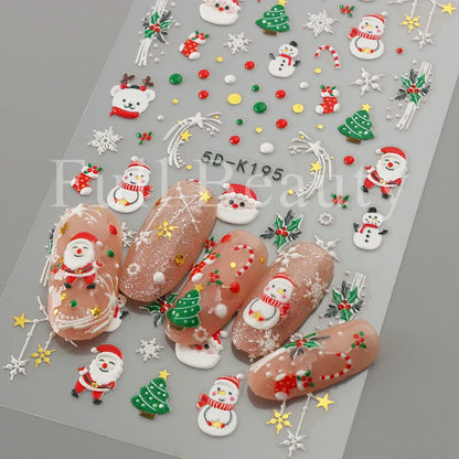 5D Christmas Nail Stickers Snowman Winter Decor Gloves Hats Bear Penguins Sliders Embossed Knit Sweater Decals Manicure GL5D-K