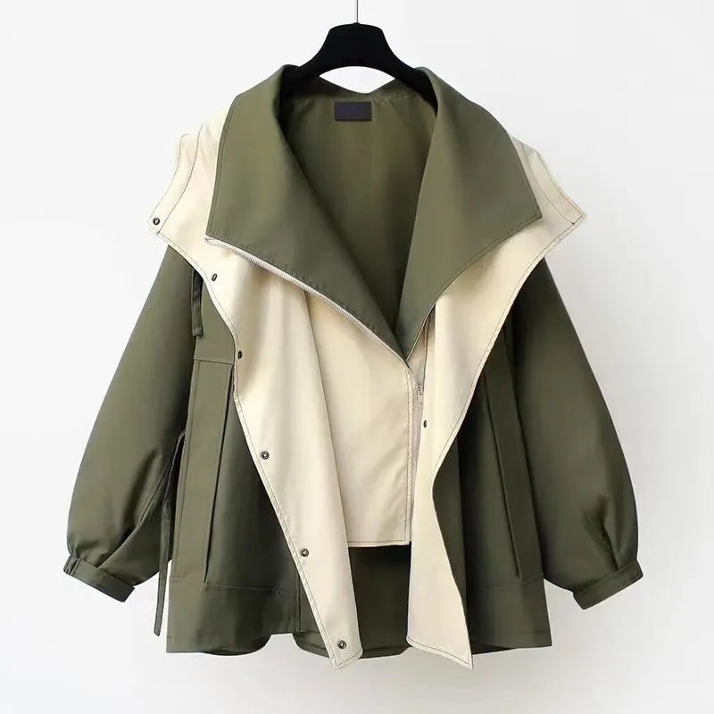 Waist Collection Mid-length Windbreaker 2023 New Korean Version New Women's Spring And Autumn Casual Coat