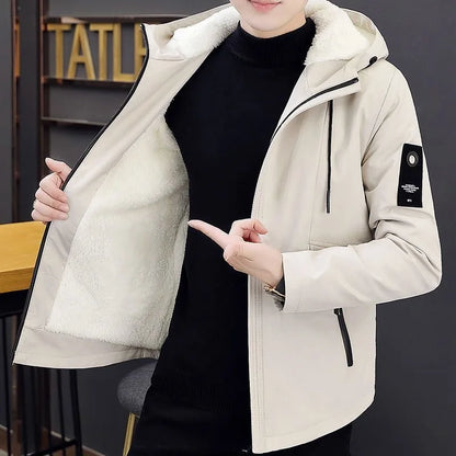 2023 Autumn and Winter New Fashion Trend Solid Color Plus Fleece Coat Men's Casual Loose Comfortable Thick Warm Jacket M-4XL