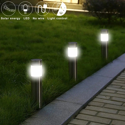 Stainless Steel Led Solar Lawn Lamp Outdoor Garden Path Lawn Light Solar Bollard Light Led Solar Stick Lights White Light