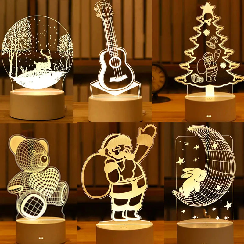 Christmas 3D Acrylic Neon Sign Led Lamp Children's Night Lights for Table Lamp Birthday Party Decor Valentine's Day Bedside Lamp