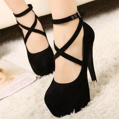 Korean version of the new ultra high heel stiletto shoes XL fashion cross strap waterproof platform women's single product trend