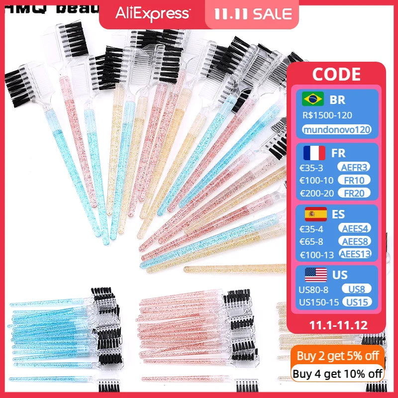 20Pcs 2in1 Eyelash Comb Dual Purpose Crystal Eyelash Eyebrow Brush Comb Eyelash Extension Tool Makeup Cosmetic Lash Accessories