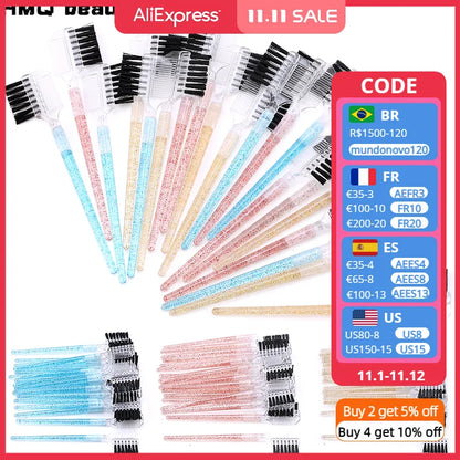 20Pcs 2in1 Eyelash Comb Dual Purpose Crystal Eyelash Eyebrow Brush Comb Eyelash Extension Tool Makeup Cosmetic Lash Accessories