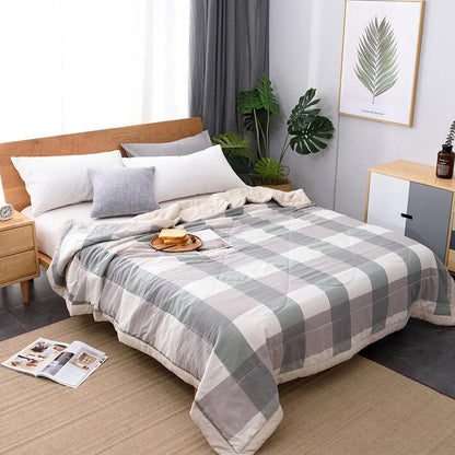 Winter Autumn Striped Plaid Comforter Bed Cover Bedspread Air-conditioning Quilt Soft Breathable Throw Blanket Home Decor