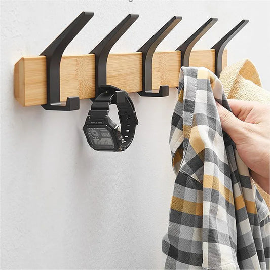 Coat Rack Wall Mounted  Entryway Coat Rack with 5 Movable Hooks Wooden Coat Rack with Sliding Wood Coat Hanger Wall Room Bedroom