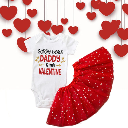 Valentine's Day Girls Outfit First Valentines Baby Girl Tutu Dresss Outfits Sorry Boys Daddy Is My Valentine Print Bodysuit Set